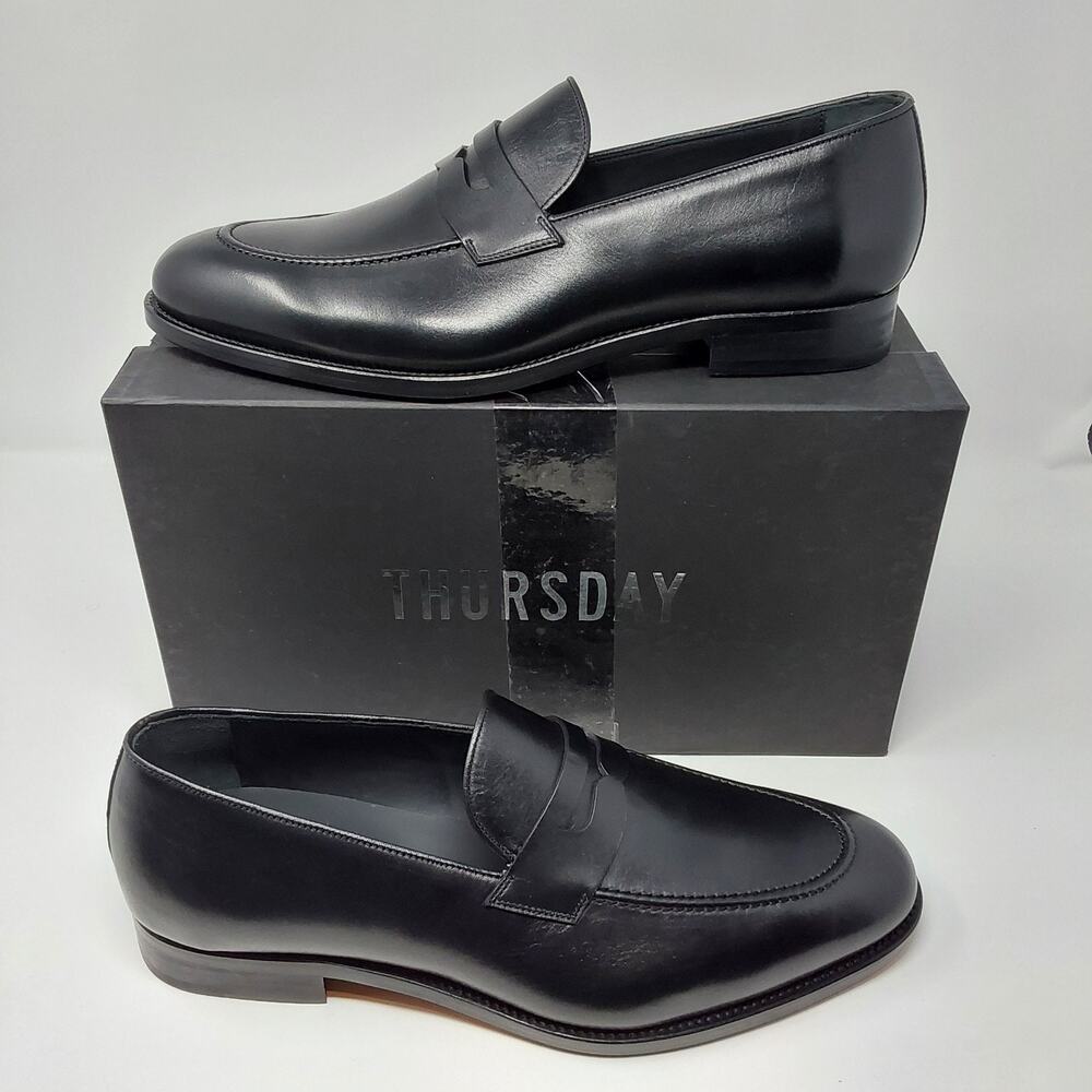 Thursday Boot Co Lincoln Penny Loafers Men's 12.5 Black Leather Dress Shoes NIB